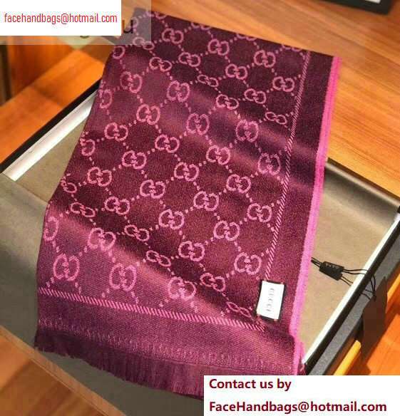 Gucci GG Jacquard Pattern Knitted Scarf 133483 180x48cm Purple - Click Image to Close