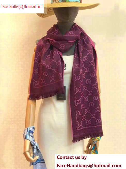Gucci GG Jacquard Pattern Knitted Scarf 133483 180x48cm Purple