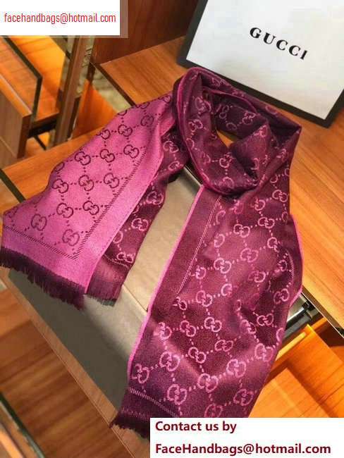 Gucci GG Jacquard Pattern Knitted Scarf 133483 180x48cm Purple