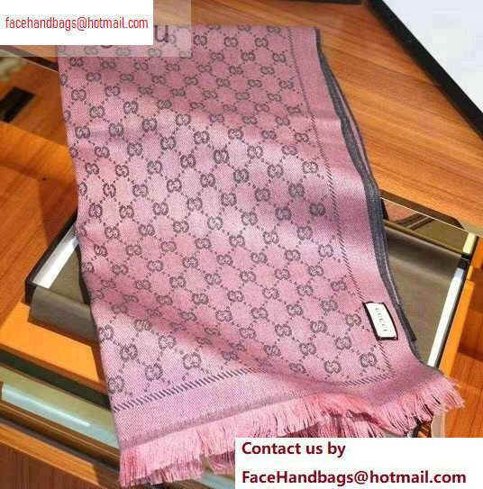 Gucci GG Jacquard Pattern Wool Scarf 411115 180x48cm Pink/Gray
