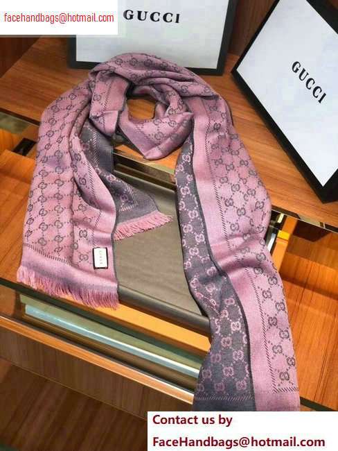 Gucci GG Jacquard Pattern Wool Scarf 411115 180x48cm Pink/Gray - Click Image to Close