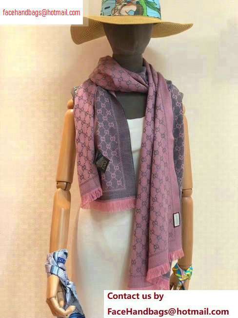 Gucci GG Jacquard Pattern Wool Scarf 411115 180x48cm Pink/Gray - Click Image to Close