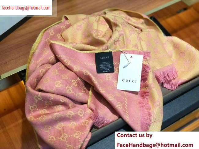 Gucci GG Jacquard Pattern Wool Scarf 411115 180x48cm Pink/Yellow