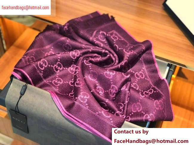 Gucci GG Jacquard Pattern Wool Scarf 411115 180x48cm Purple