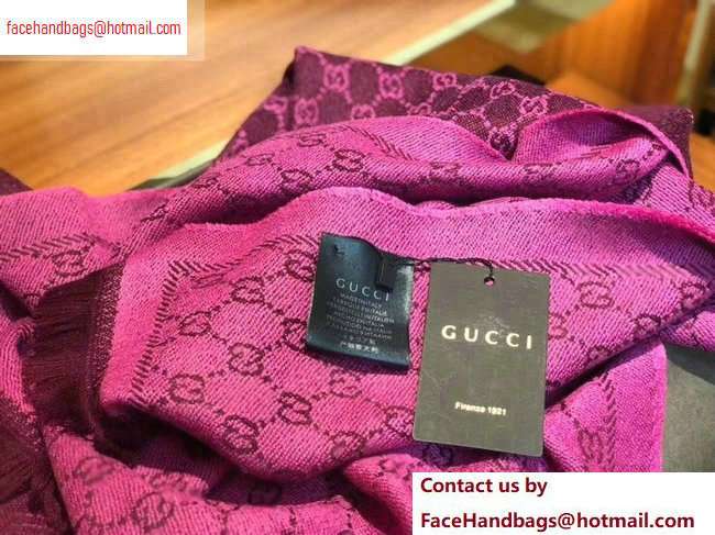 Gucci GG Jacquard Pattern Wool Scarf 411115 180x48cm Purple