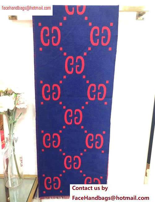 Gucci GG Jacquard Wool Scarf 495592 192x37cm Blue/Red