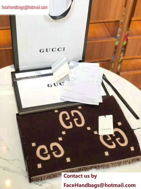 Gucci GG Jacquard Wool Scarf 495592 192x37cm Coffee/White