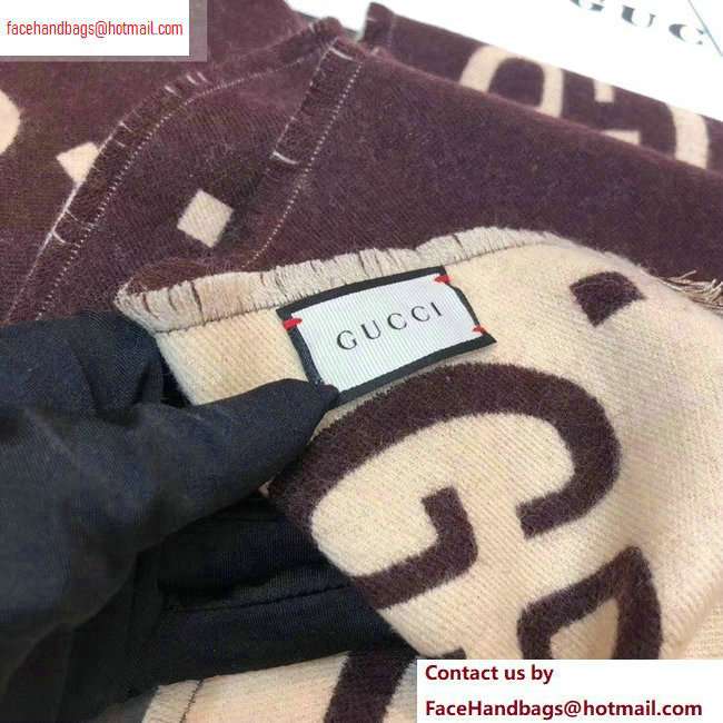 Gucci GG Jacquard Wool Scarf 495592 192x37cm Coffee/White
