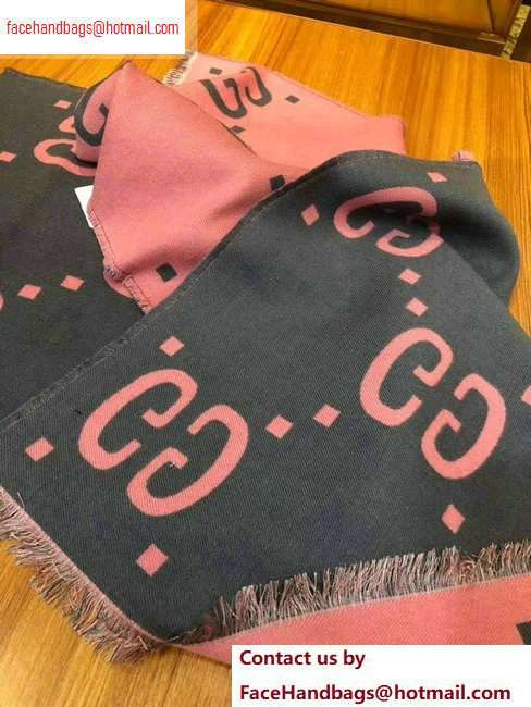 Gucci GG Jacquard Wool Scarf 495592 192x37cm Dark Gray/Pink