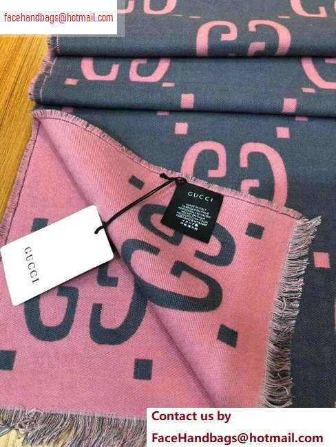 Gucci GG Jacquard Wool Scarf 495592 192x37cm Dark Gray/Pink