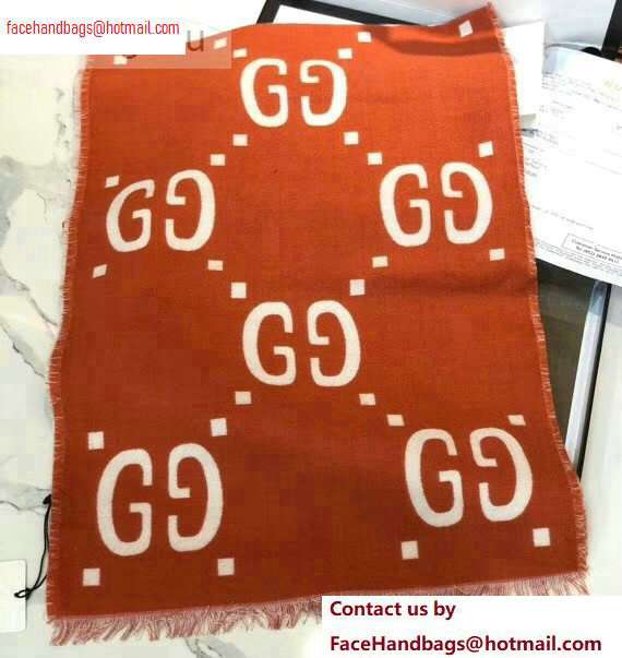 Gucci GG Jacquard Wool Scarf 495592 192x37cm Orange/White