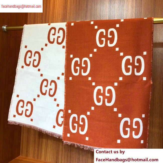 Gucci GG Jacquard Wool Scarf 495592 192x37cm Orange/White
