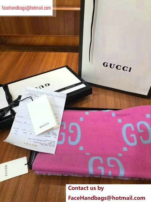 Gucci GG Jacquard Wool Scarf 495592 192x37cm Pink/Gray