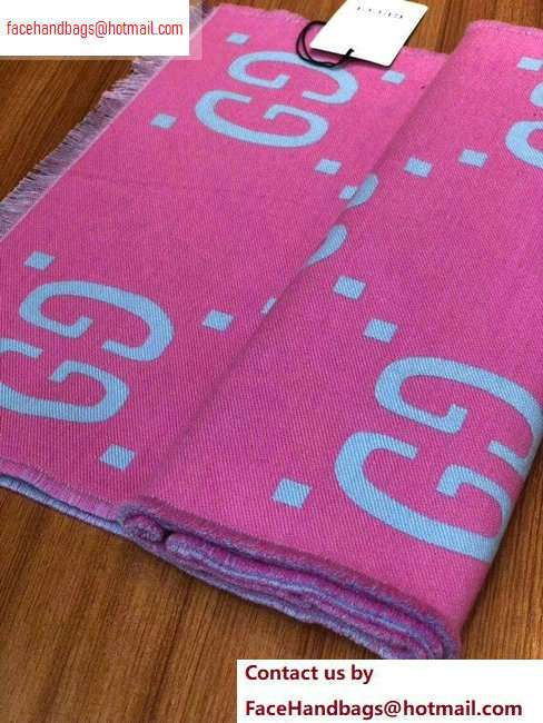Gucci GG Jacquard Wool Scarf 495592 192x37cm Pink/Gray
