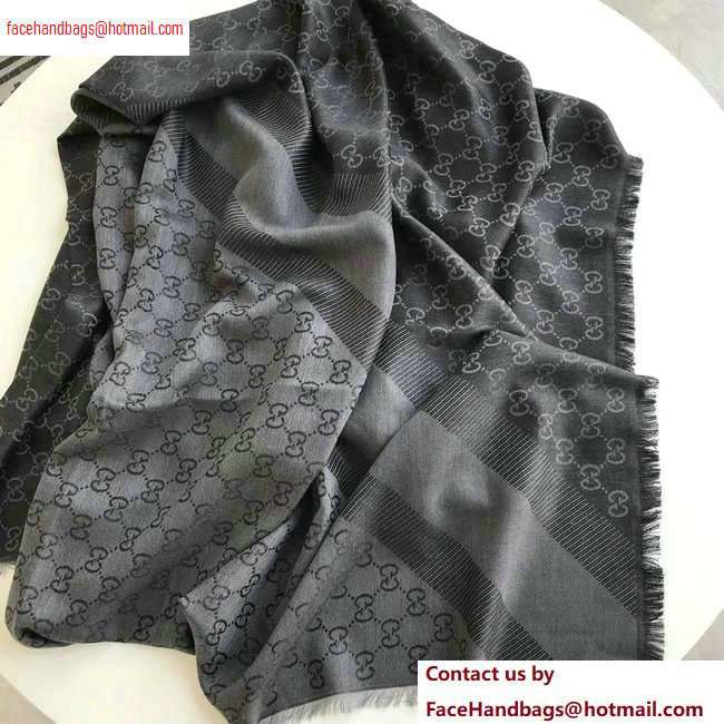 Gucci GG and Stripe Scarf 140x140cm Black 2020 - Click Image to Close