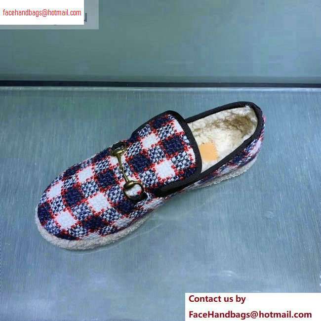 Gucci Horsebit Merino Wool Lining Loafers 575850 Check Tweed Blue/Red/White 2020 - Click Image to Close
