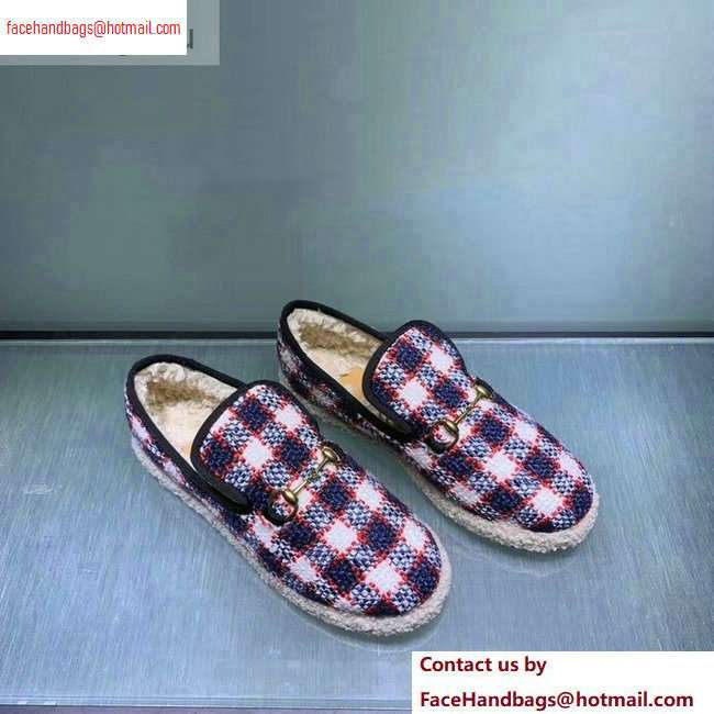 Gucci Horsebit Merino Wool Lining Loafers 575850 Check Tweed Blue/Red/White 2020