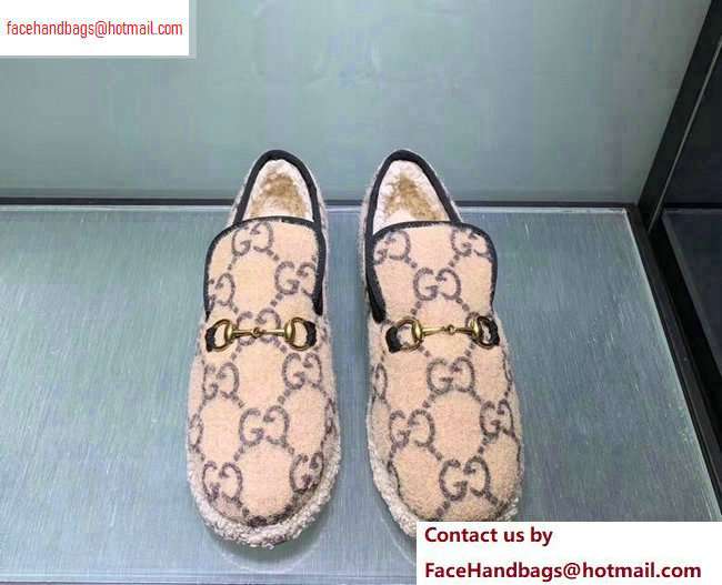 Gucci Horsebit Merino Wool Lining Loafers 575850 GG Wool Beige 2020