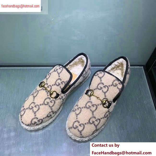Gucci Horsebit Merino Wool Lining Loafers 575850 GG Wool Beige 2020