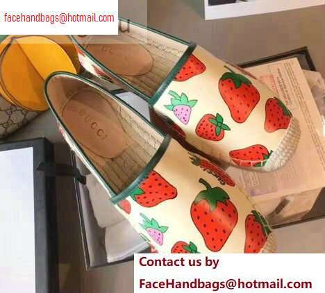 Gucci Leather Strawberry Print Espadrilles 2020 - Click Image to Close
