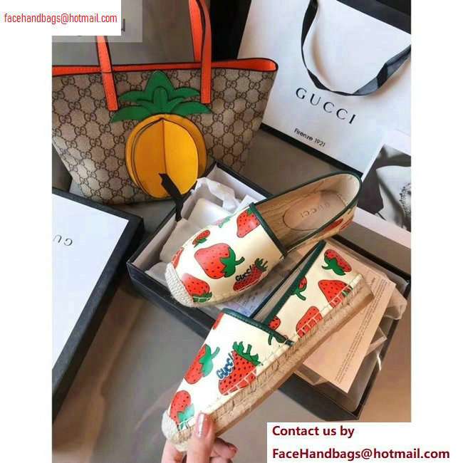 Gucci Leather Strawberry Print Espadrilles 2020