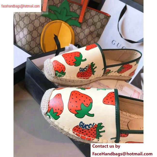 Gucci Leather Strawberry Print Espadrilles 2020
