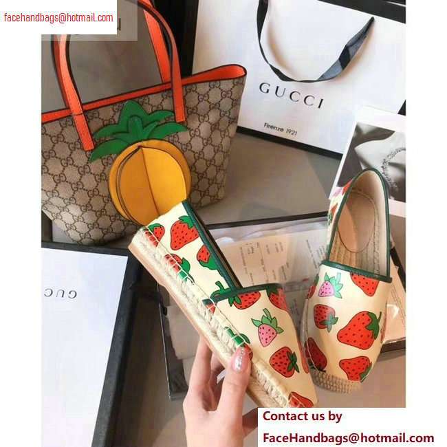 Gucci Leather Strawberry Print Espadrilles 2020 - Click Image to Close