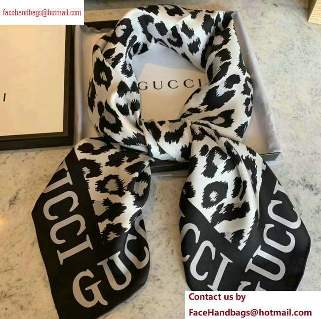 Gucci Leopard Print Scarf 572198 90x90cm Black 2020