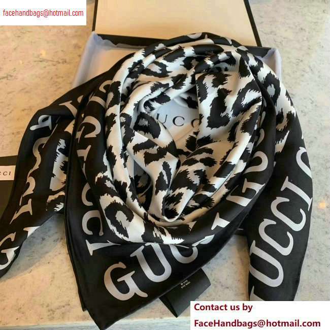 Gucci Leopard Print Scarf 572198 90x90cm Black 2020