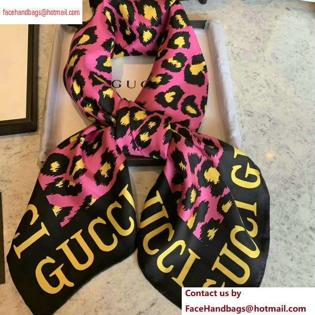 Gucci Leopard Print Scarf 572198 90x90cm Fuchsia 2020 - Click Image to Close