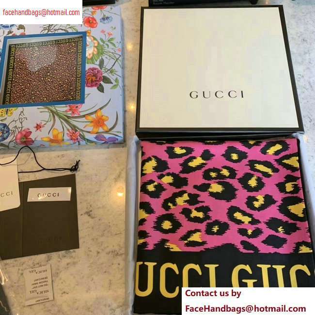 Gucci Leopard Print Scarf 572198 90x90cm Fuchsia 2020