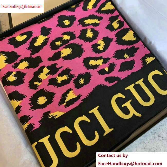 Gucci Leopard Print Scarf 572198 90x90cm Fuchsia 2020 - Click Image to Close