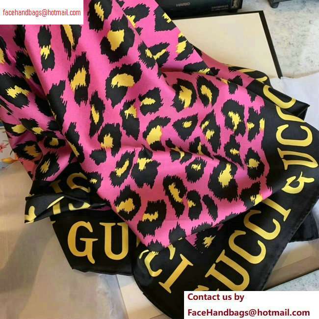 Gucci Leopard Print Scarf 572198 90x90cm Fuchsia 2020