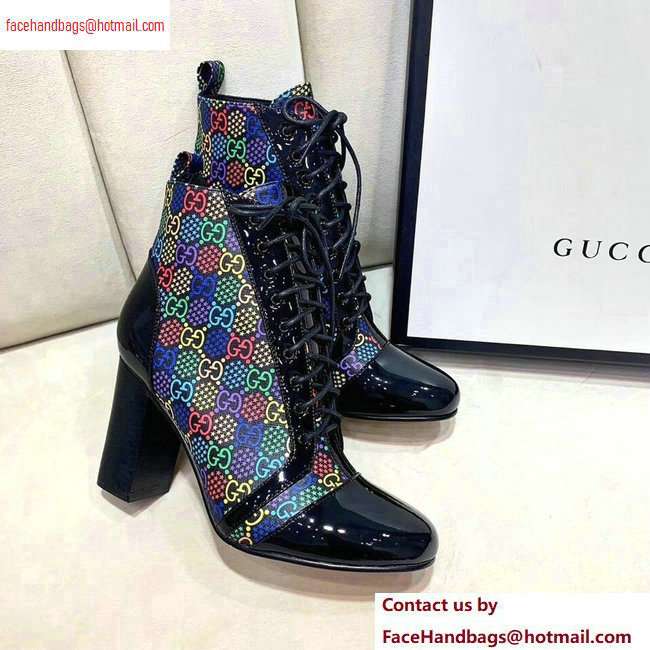 Gucci Patent Black Lace-up Ankle Boots GG Multicolor Stars 2020 - Click Image to Close