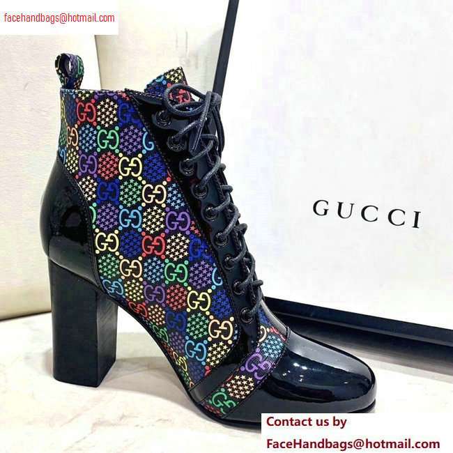Gucci Patent Black Lace-up Ankle Boots GG Multicolor Stars 2020 - Click Image to Close