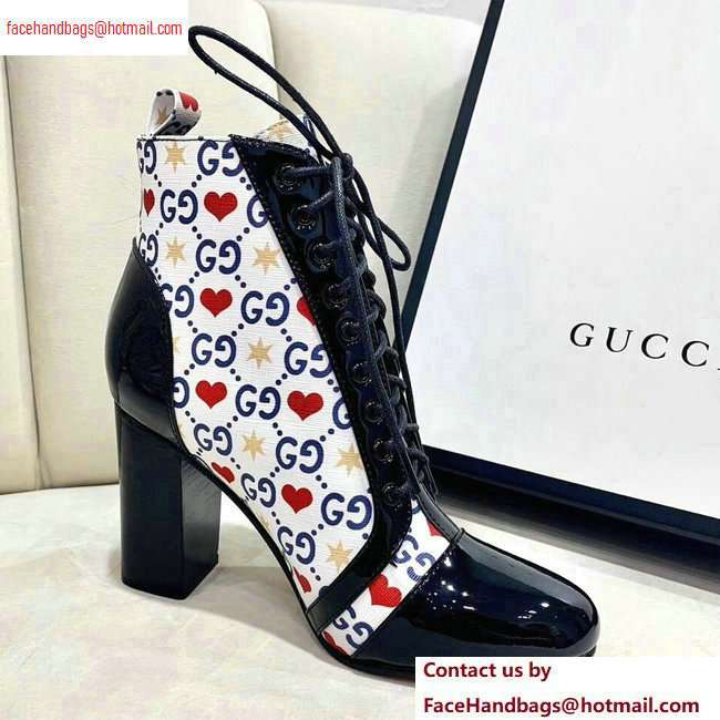 Gucci Patent Black Lace-up Ankle Boots GG Star and Heart 2020