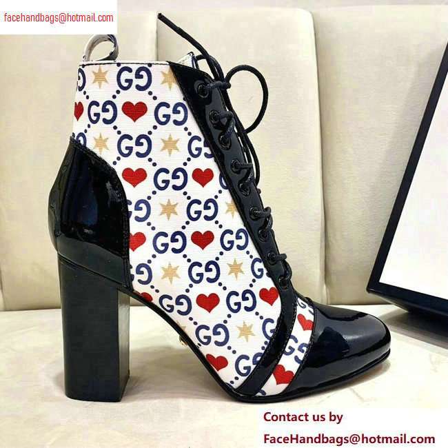 Gucci Patent Black Lace-up Ankle Boots GG Star and Heart 2020 - Click Image to Close