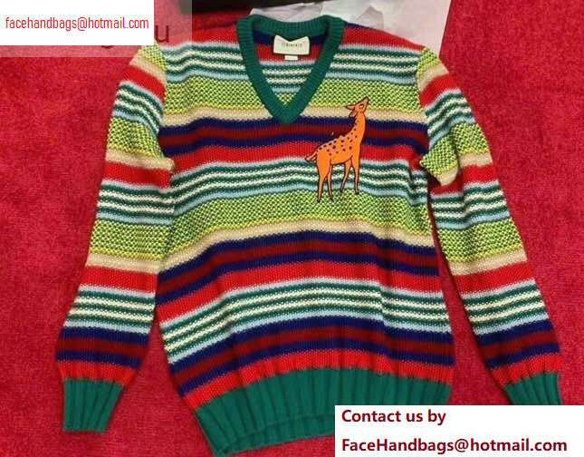 Gucci Stripe and Deer Sweater Green 2020