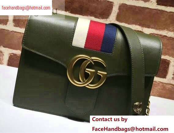 Gucci Web GG Marmont Leather Shoulder Bag 476468 Army Green - Click Image to Close