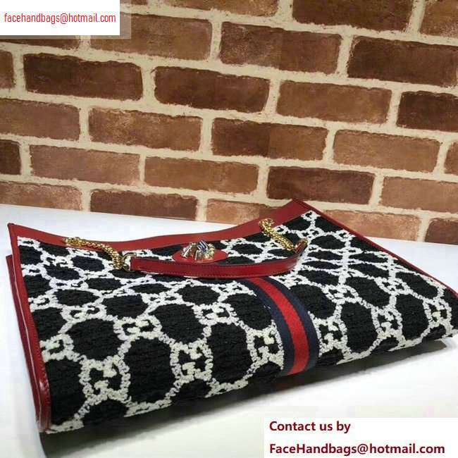 Gucci Web Rajah GG Tweed Large Tote Bag 537219 Black/White 2020 - Click Image to Close