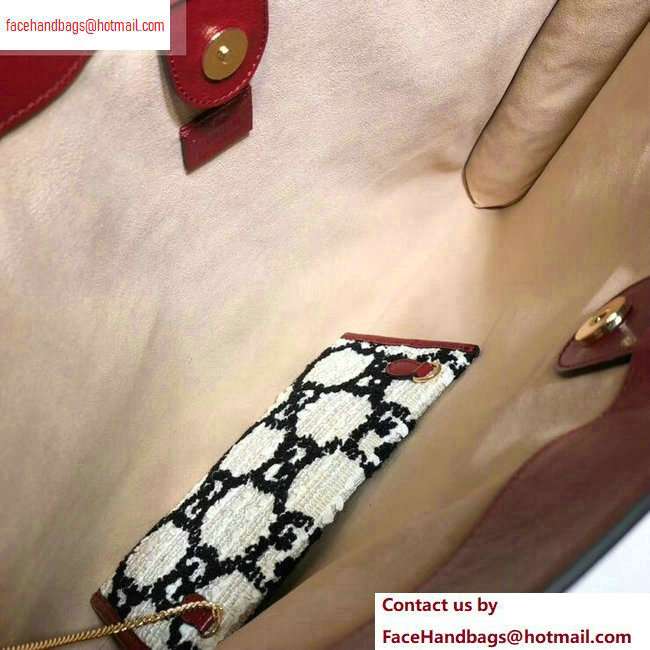 Gucci Web Rajah GG Tweed Large Tote Bag 537219 White/Black 2020 - Click Image to Close