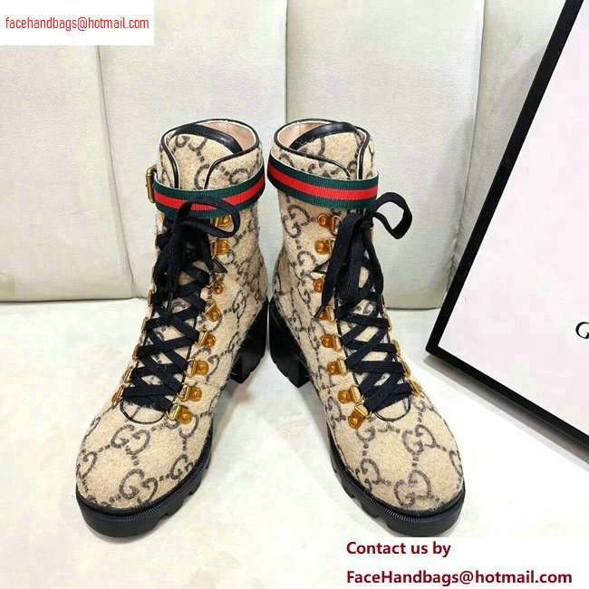 Gucci Web Strap with Buckle Wool Ankle Boots GG Beige 2020 - Click Image to Close