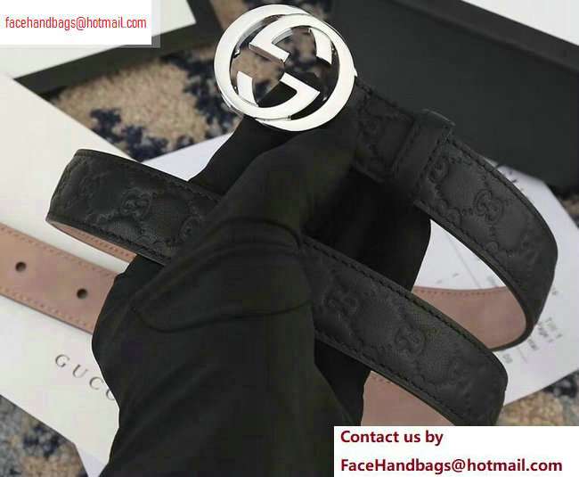 Gucci Width 2.5cm Signature Leather Belt Black with Interlocking G Buckle