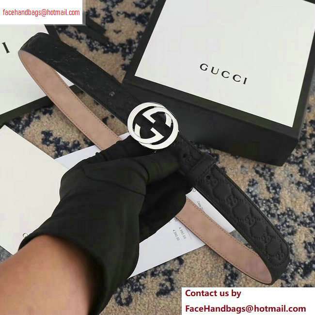 Gucci Width 2.5cm Signature Leather Belt Black with Interlocking G Buckle - Click Image to Close