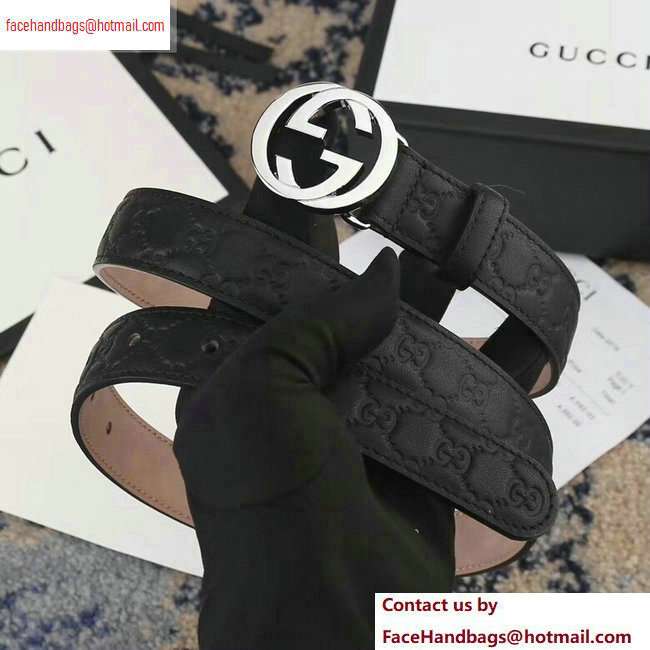 Gucci Width 2.5cm Signature Leather Belt Black with Interlocking G Buckle