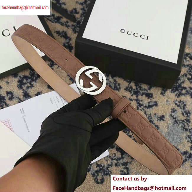 Gucci Width 2.5cm Signature Leather Belt Nude with Interlocking G Buckle
