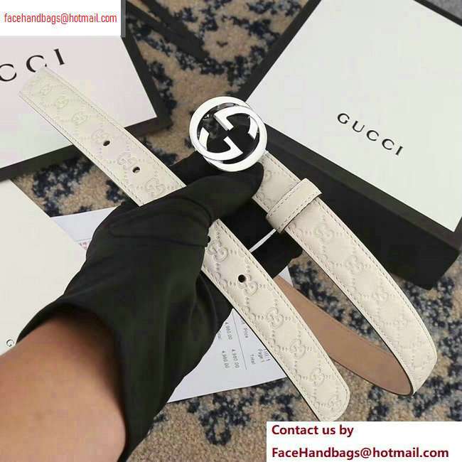 Gucci Width 2.5cm Signature Leather Belt White with Interlocking G Buckle