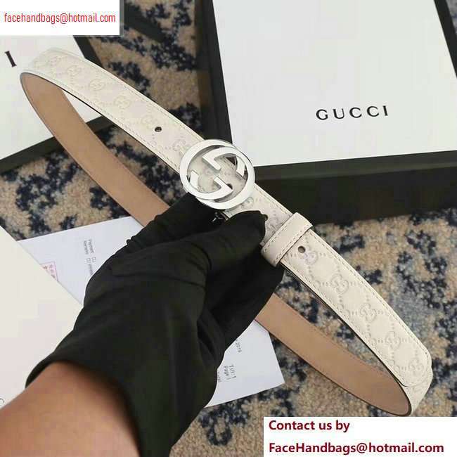 Gucci Width 2.5cm Signature Leather Belt White with Interlocking G Buckle - Click Image to Close