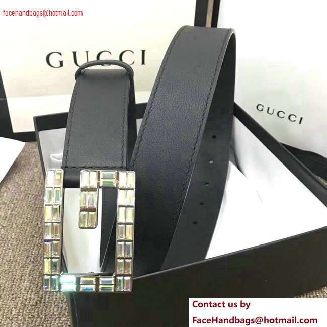 Gucci Width 3.5cm Leather Belt Black with Crystals Square G Buckle