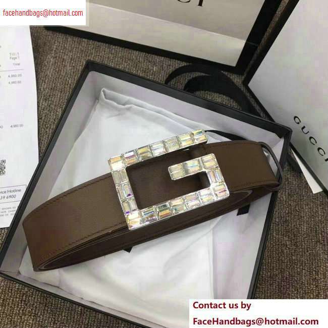 Gucci Width 3.5cm Leather Belt Brown with Crystals Square G Buckle - Click Image to Close